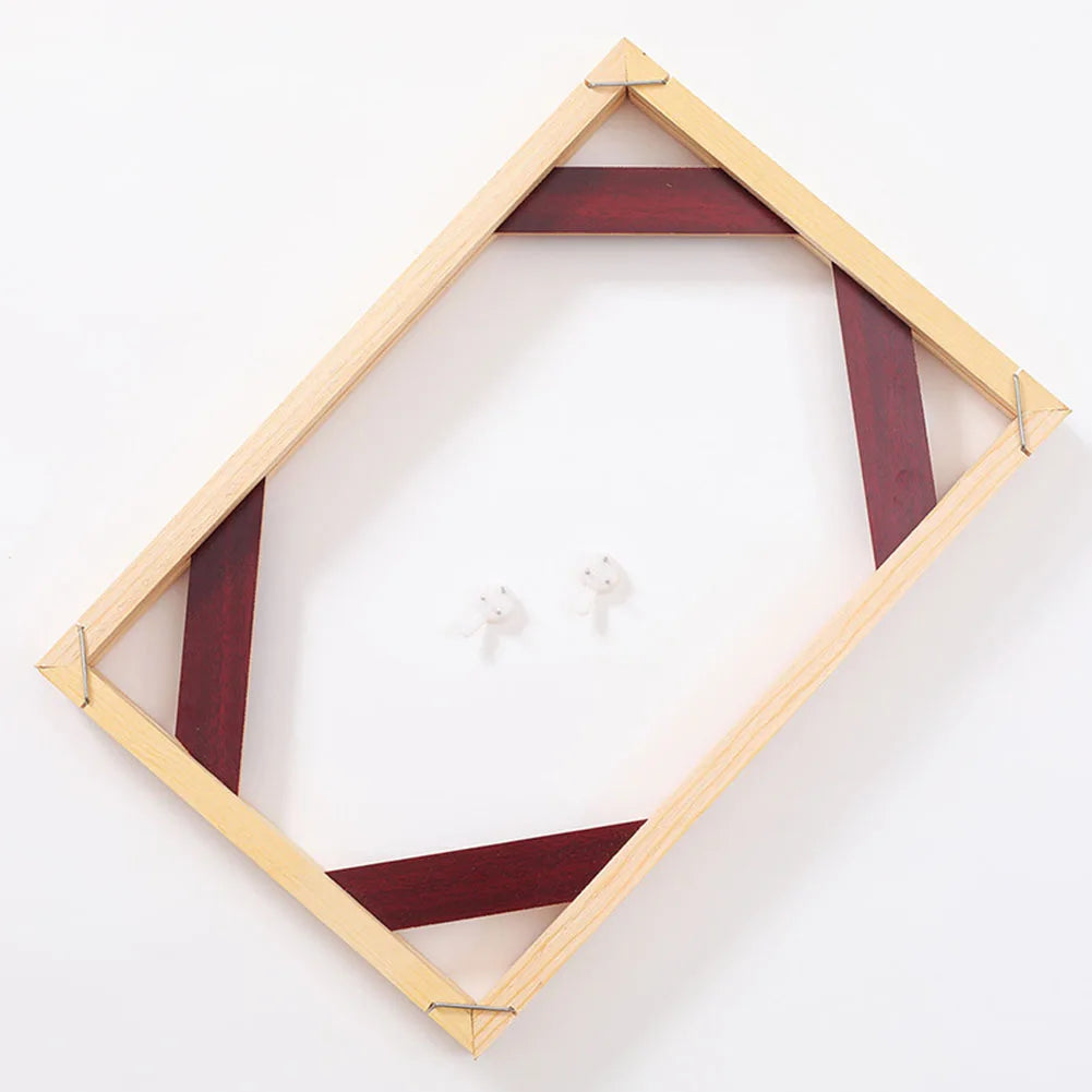 cadre photo bois rustique kit diy tableau beige triangles rouges
