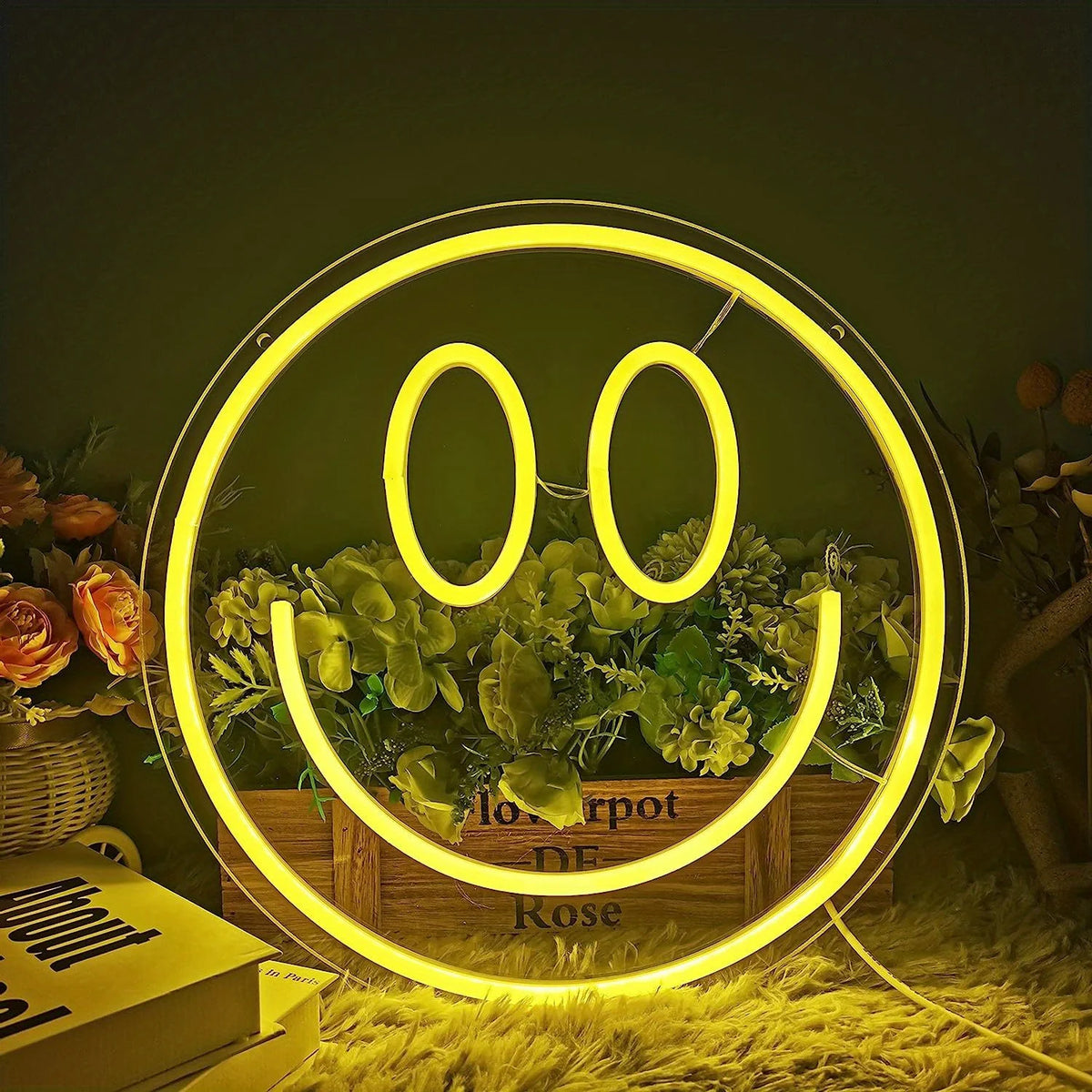 veilleuse led smiley jaune rose deco murale pop art luminaires maison moderne