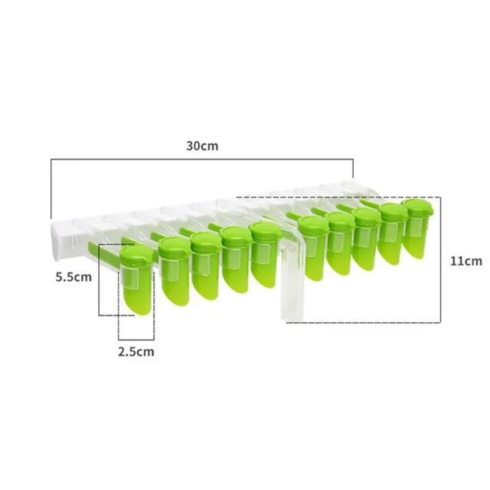 rangement mural sachets alimentaires clips adhésifs vert blanc pratique moderne cuisine organisation