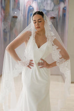 voile mariée dentelle polyester blanc crème classique élégant translucide bordure dentelle