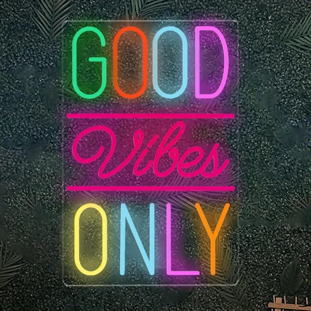 néon lumineux Good Vibes Only moderne rose bleu texte cœur réglable USB chambre coucher