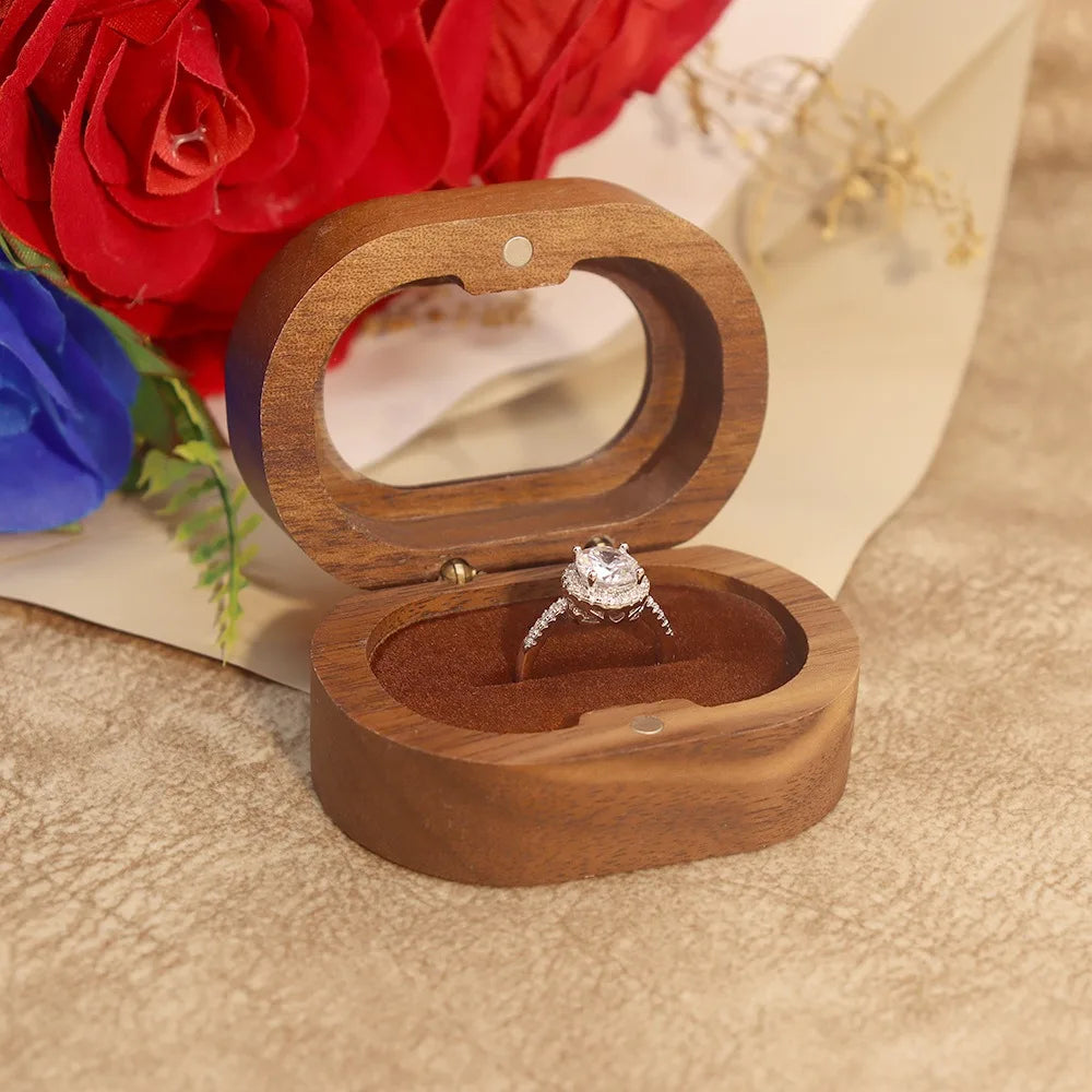 boîte bois rangement bague mariage fiançailles classique or argent clips étui transporte bijoux
