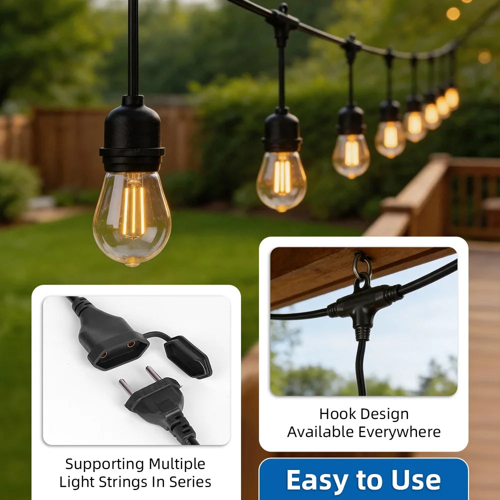 guirlande lumineuse led filaments noir jaune vintage industrielle extérieure ip65 15m 30m multiples tailles