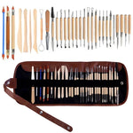 ensemble pinceaux outils céramique sculpture poignées bois métal pointes plastique transparent ergonomiques