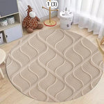 tapis rond moderne feuilles ligne ondulée polyester antidérapant 80cm 120cm 40cm salon chambre decoration