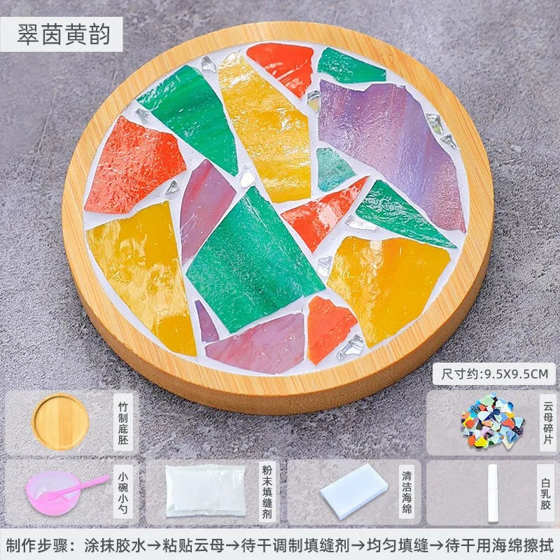 coasters mosaïque multicolores créatifs artisanal diy bambou transparents opaques