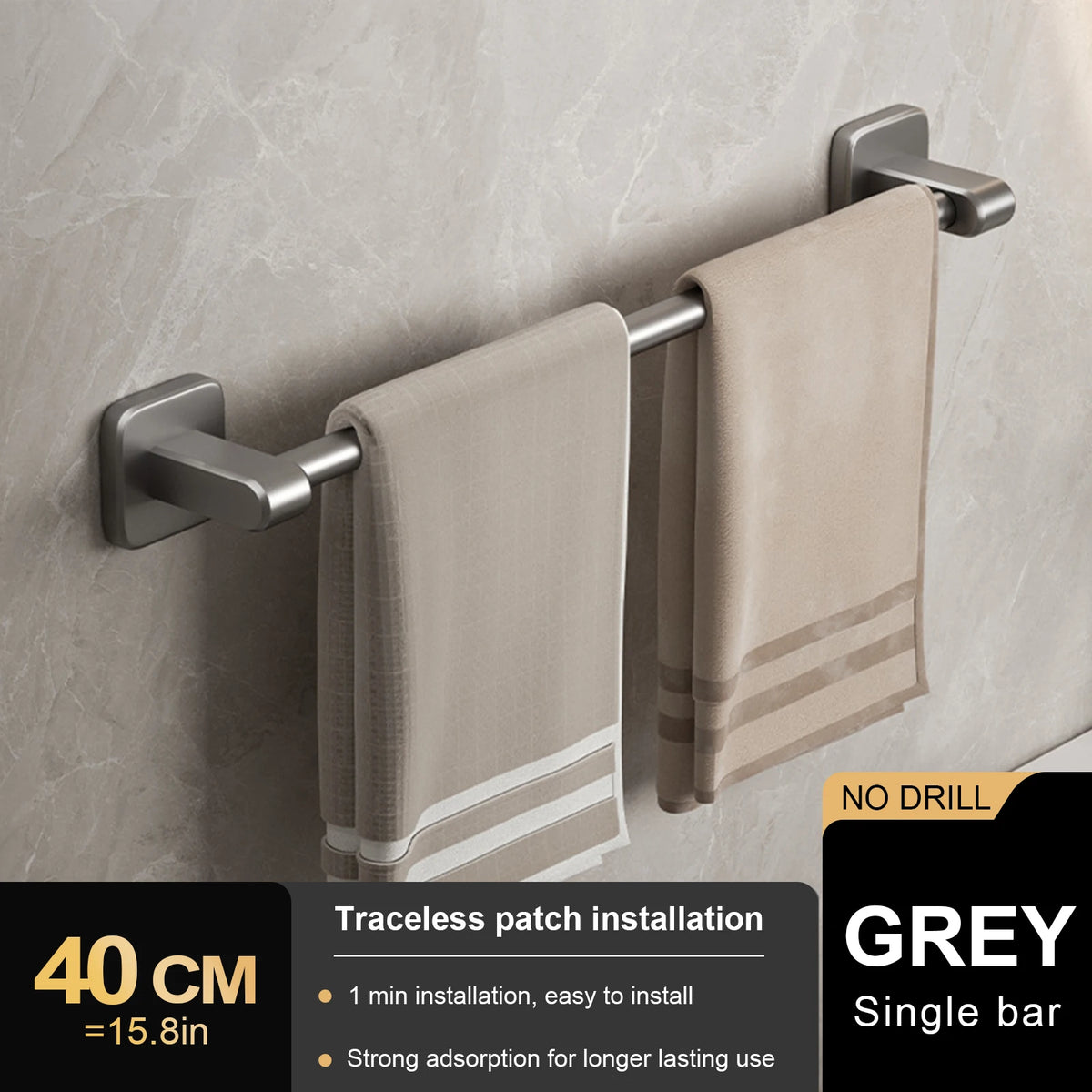 porte serviettes mural gris lisse double barre 30 40 50cm moderne minimaliste fixations murales