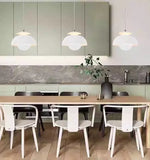 lumière suspendue moderne scandinave deux demi sphères concentriques salon chambre étude orange vert noir