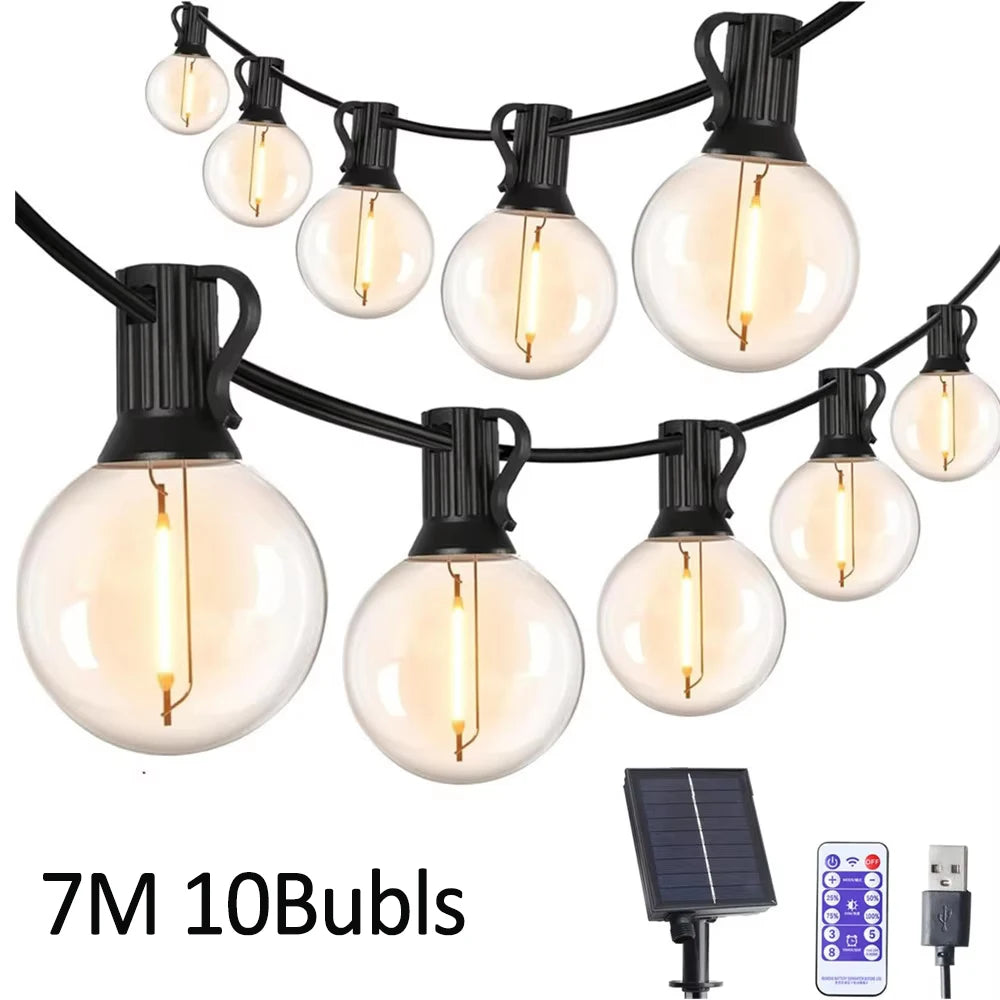 guirlande lumineuse led transparente moderne 25 ampoules recharge solaire télécommande