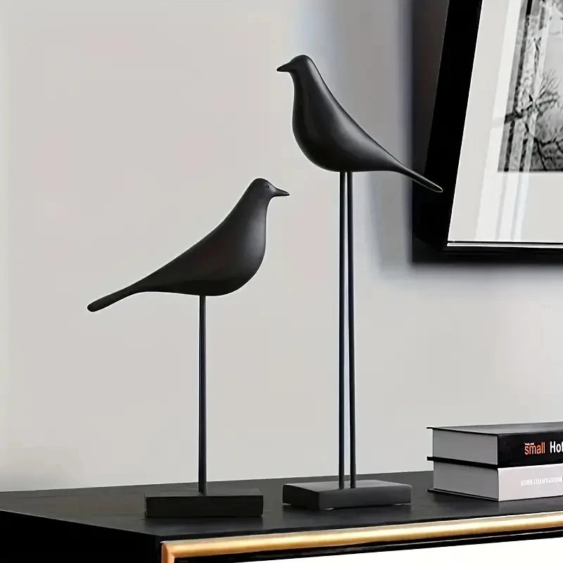statue oiseau résine noir blanc minimaliste décoration intérieure animal compagnie moderne sculpture
