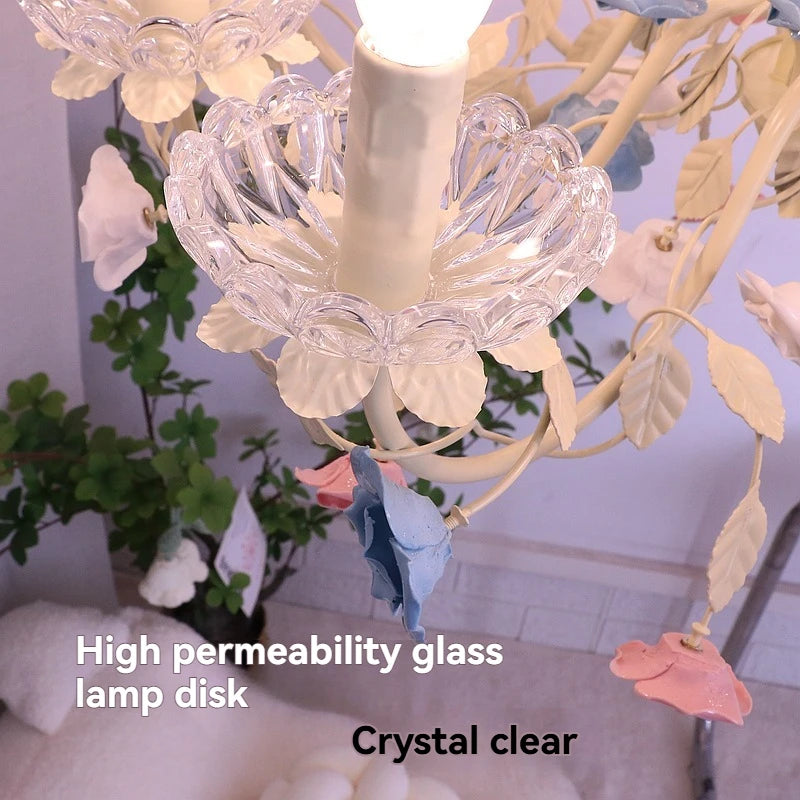 lustre cristal fleurs céramique blanc rose bleu vert classique romantique echangement tactile