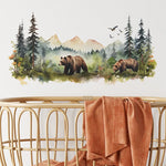 sticker mural ours forestier paysage aquarelle decoration maison chambre enfants moderne