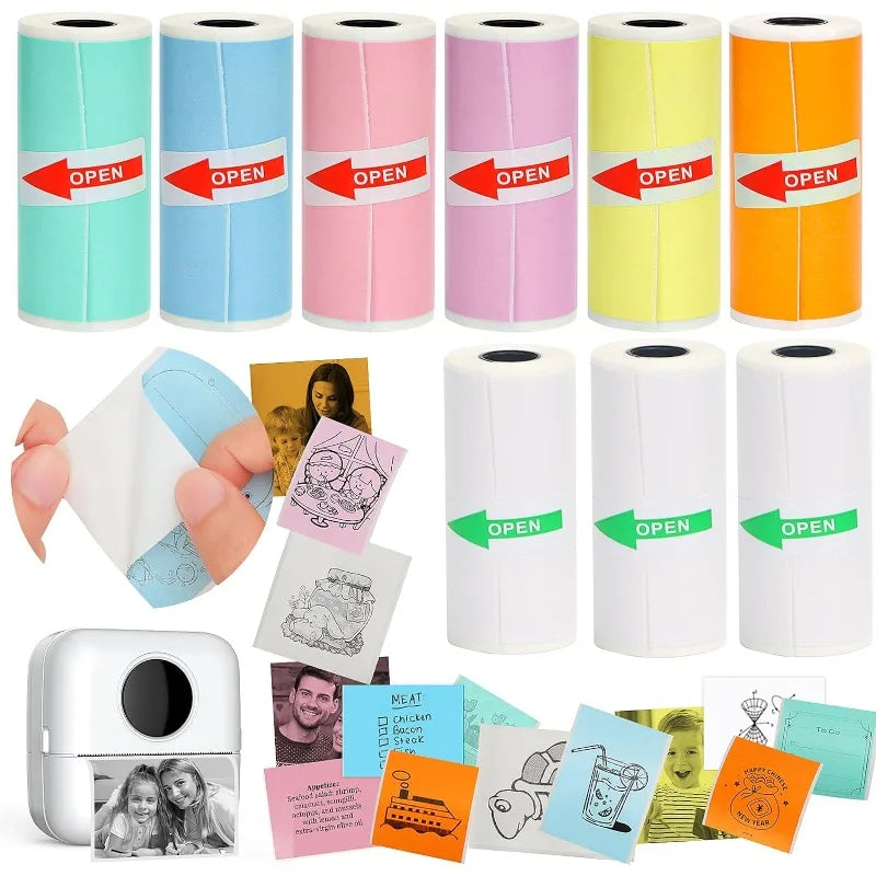 papier autocollant imprimé blanc rose bleu vert orange jaune moderne 57x25mm imprimante portable sans