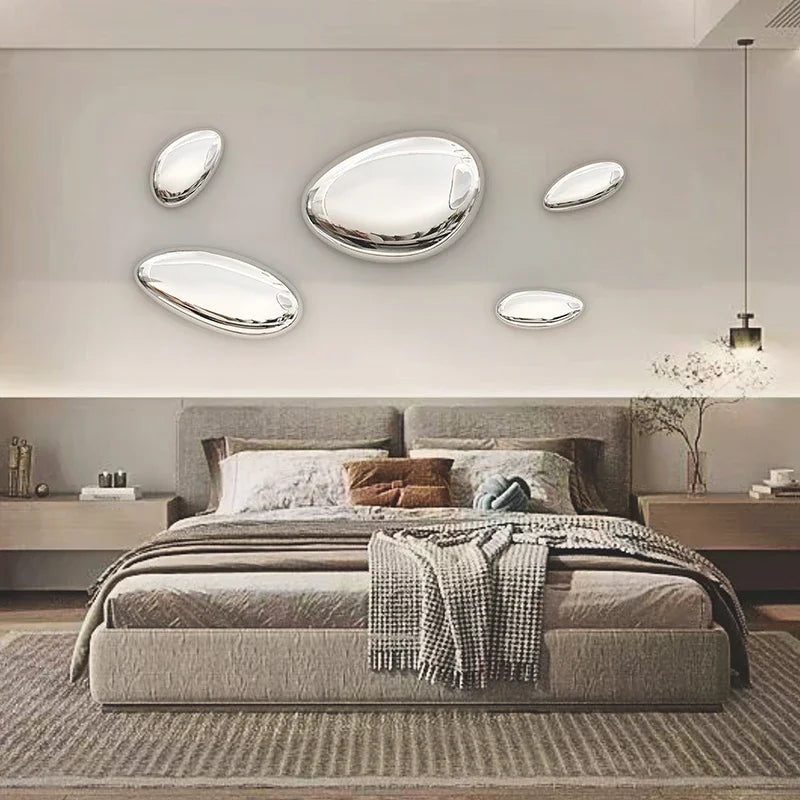miroir moderne ovalaire argenté post moderne adhésif mural taille xl