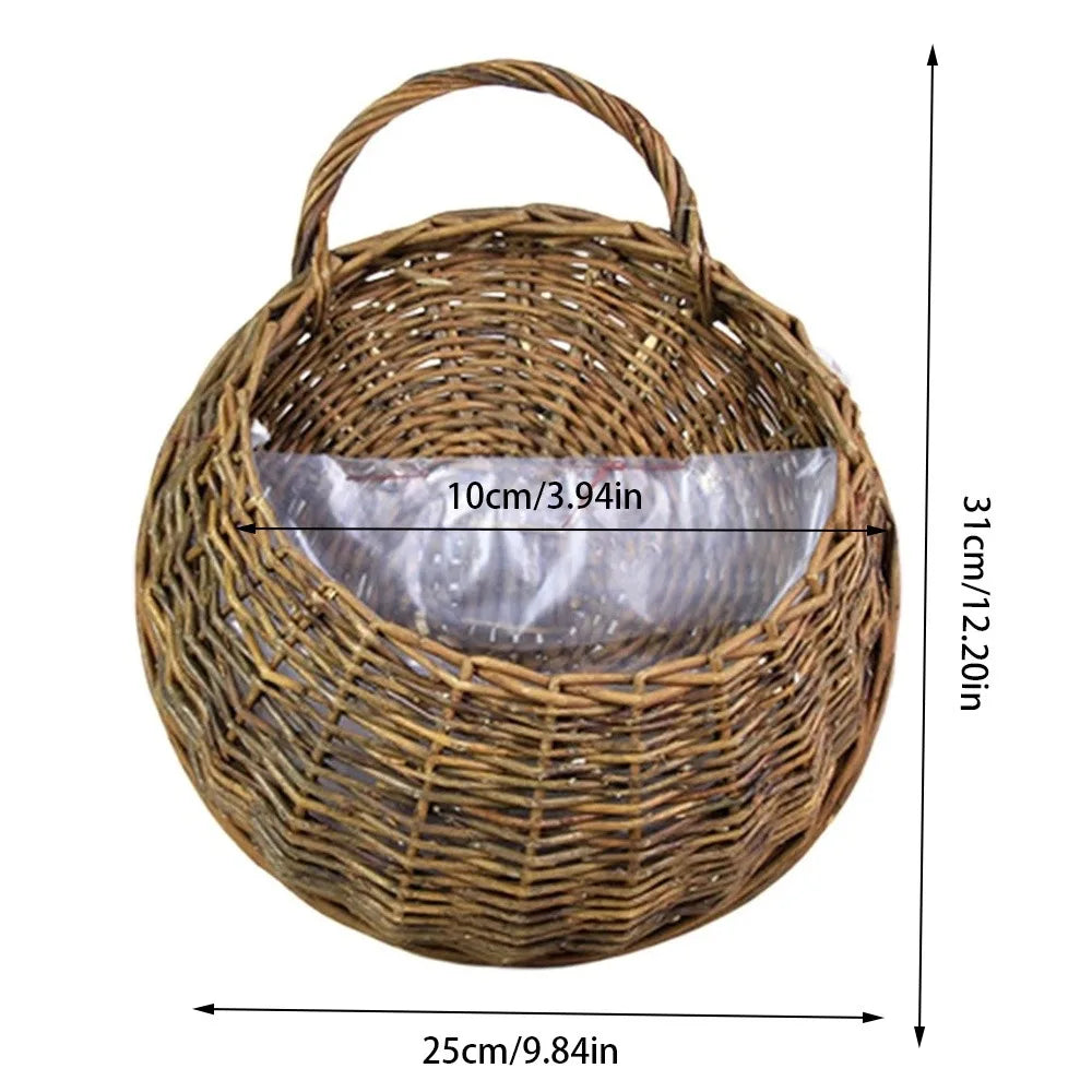 panier suspendu marron clair tressé rustique plante artificielle mur maisonDecoration