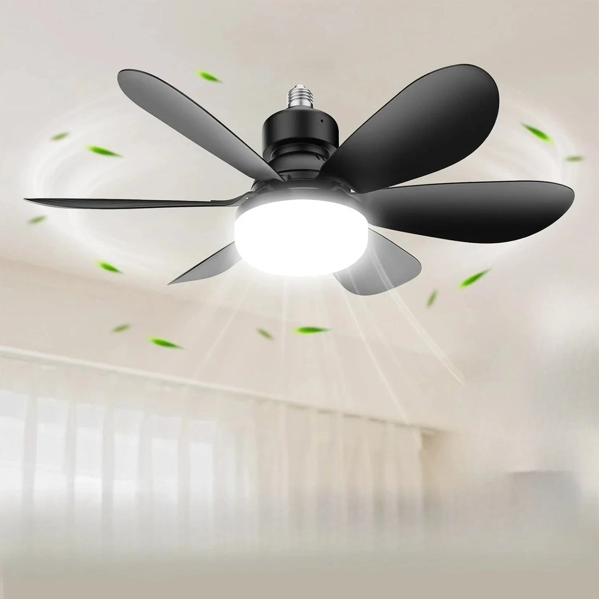 ventilateur lumière intégrée moderne noir blanc 52cm 42cm télécommande led ailes plastique