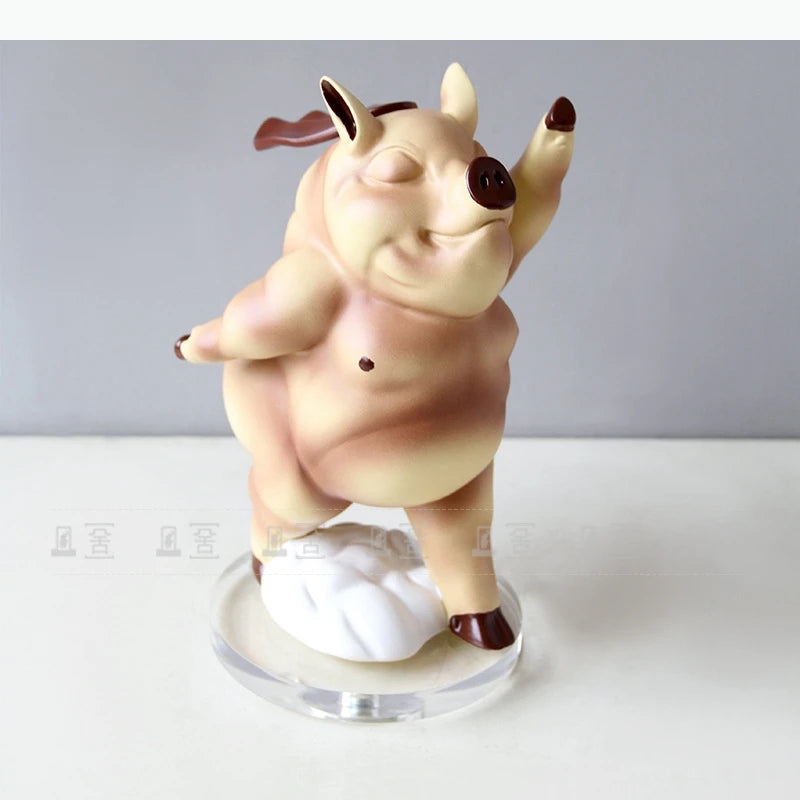 statue cochon cartoon joyeux décoration intérieure beige marron base transparente