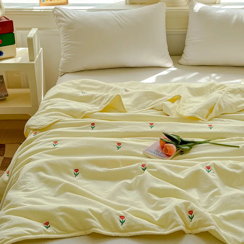 couverture coton fleur bébé lit doux jaune rouge verte simple chambre été rafraîchissante
