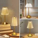 lampe table moderne doré antique transparente rayures fines capteur tactile rechargeable sans fil
