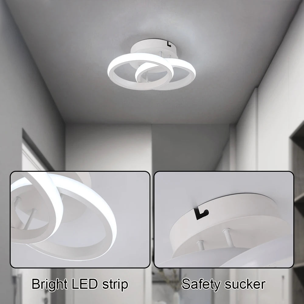 lampe moderne ruban led blanc noir circulaire anneaux superposés suction sécurité
