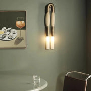 applique murale moderne bois lisse bronze doré deux lampes translucides