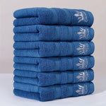serviettes coton brodées bleu marine gris clair absorbantes douces moderne