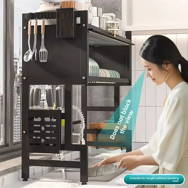 support cuisine acier noir moderne rangement vaisselle couteaux serviettes verres tampons plats découpe