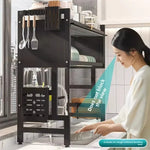 support cuisine acier noir moderne rangement vaisselle couteaux serviettes verres tampons plats découpe