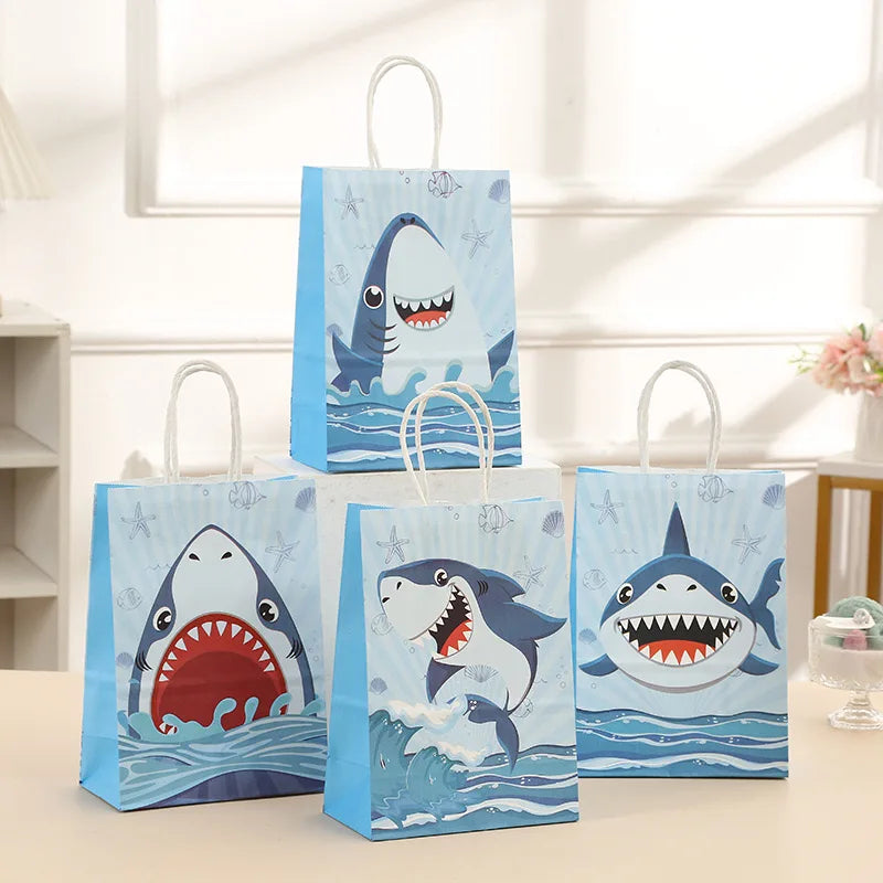 sac main cartoon poissons requins étoiles mer anniversaire enfant bleu blanc rouge