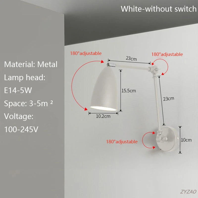 lampe murale articulée moderne argenté noir blanc réglable éclairage ambiance vis fixation chambre salon