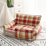 lit chien matelas double épaisseur tissu doux motif carreaux gris beige confortable lavable