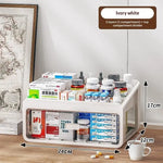 boîte rangement médicaments transparente moderne blanc compartiments bouteilles différentes tailles organisation pharmacie portative