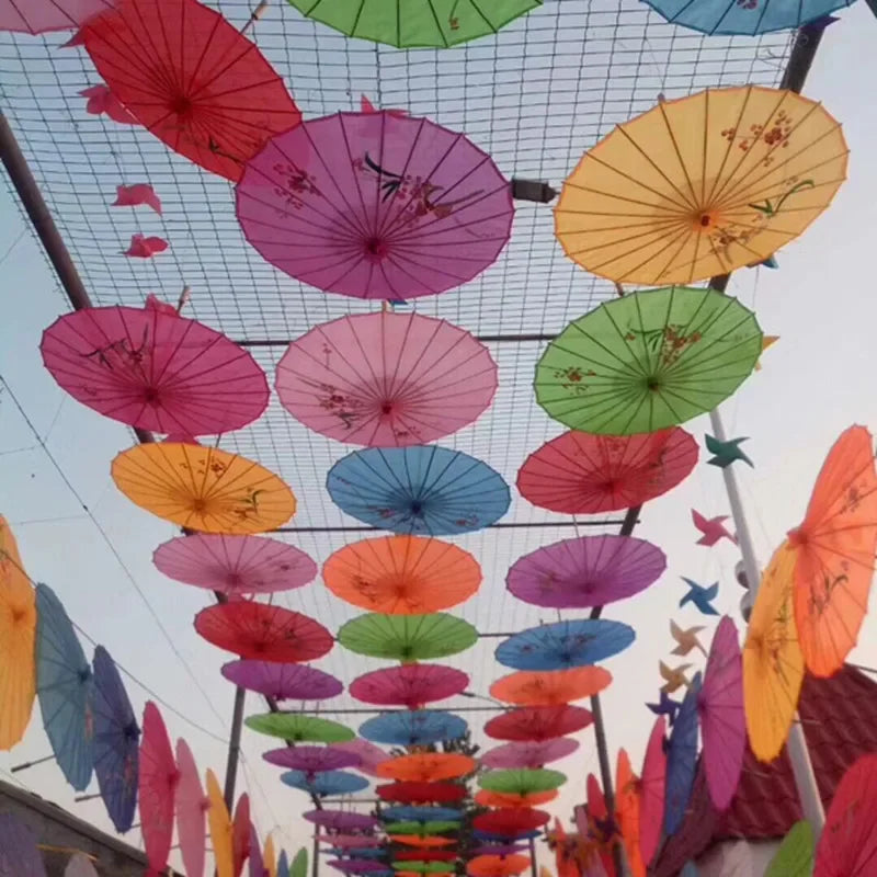 parapluie traditionnel fleurs peintes main rouge rose violet bleu orange jaune vert blanc