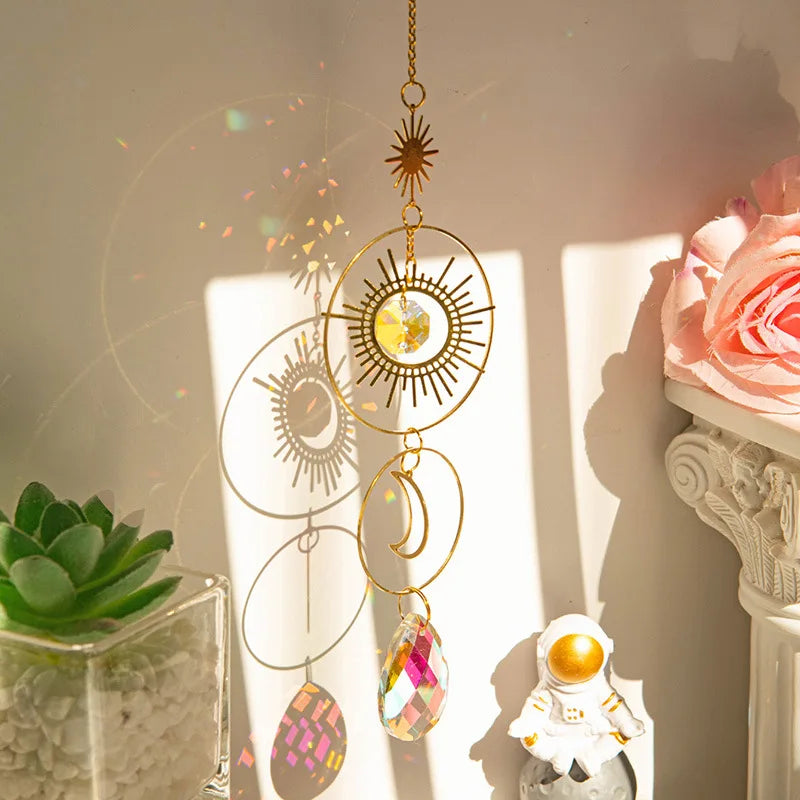 décoration maison mobile mural cristaux or géométrique soleil artisanal moderne chambre salon