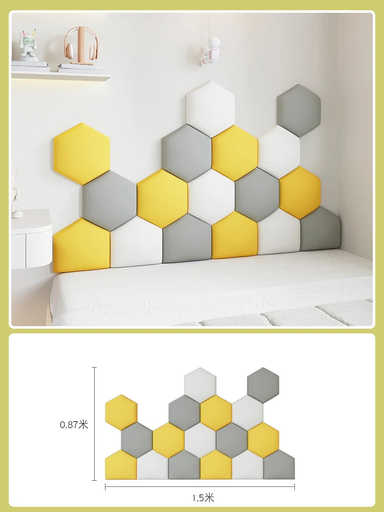 panneaux muraux hexagonaux 3d autocollants géométriques gris beige blanc décoration chambre enfant moderne