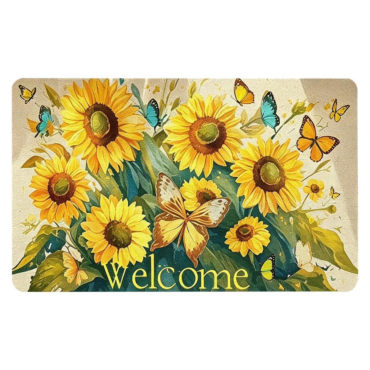 tapis d'entrée imprimé citron plante fleur papillon bienvenue antidérapant polyester caoutchouc maison décoratif naturel