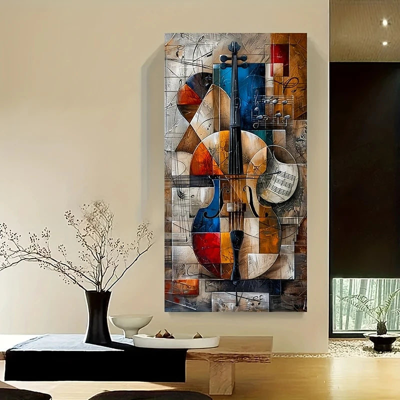 tableau abstrait moderne géométrique toile impression mur décoration maison salon bleu rouge beige noir