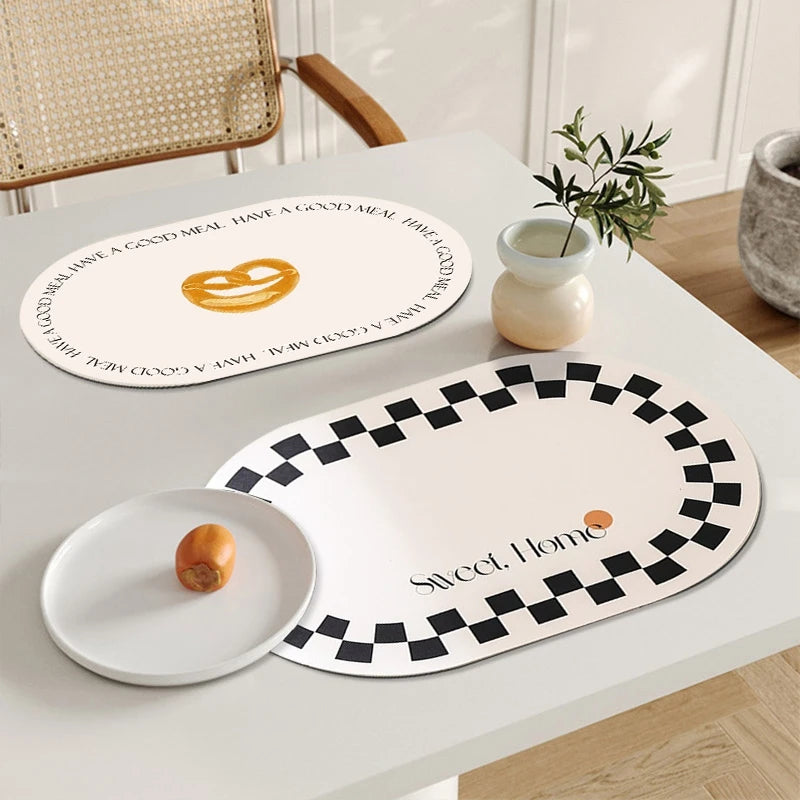 tapis table moderne motif géométrique motif alimentaire vert pastel grisclair