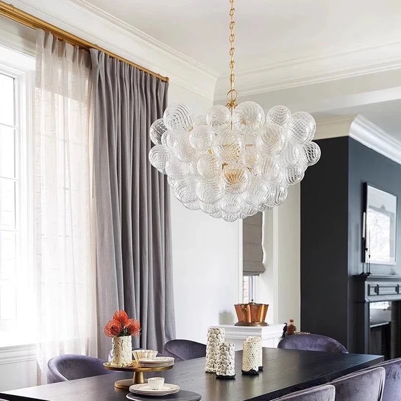 lustre moderne transparent doré ronds striés salon chambre élégant ampoules chaines led