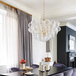 lustre moderne transparent doré ronds striés salon chambre élégant ampoules chaines led