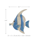 sculpture poisson métal bleu blanc jaune artisanal décoratif mur opacité