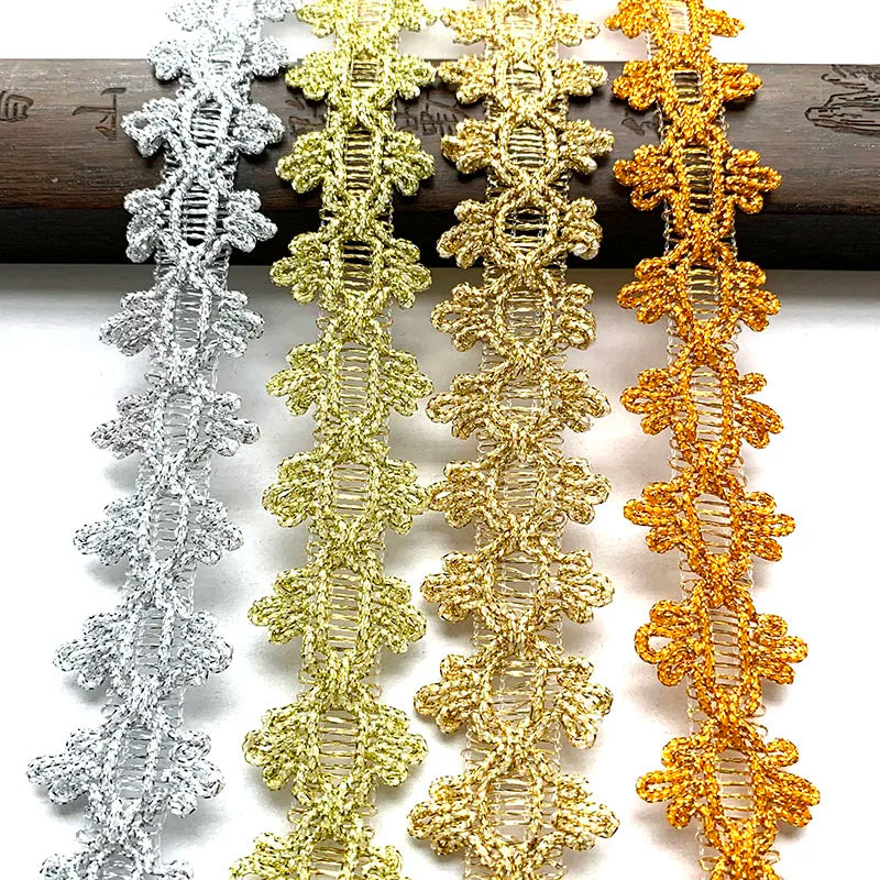 ruban décoratif polyester largeur 3.5cm motif floral classique argent doré mariage décoration élégante bordure