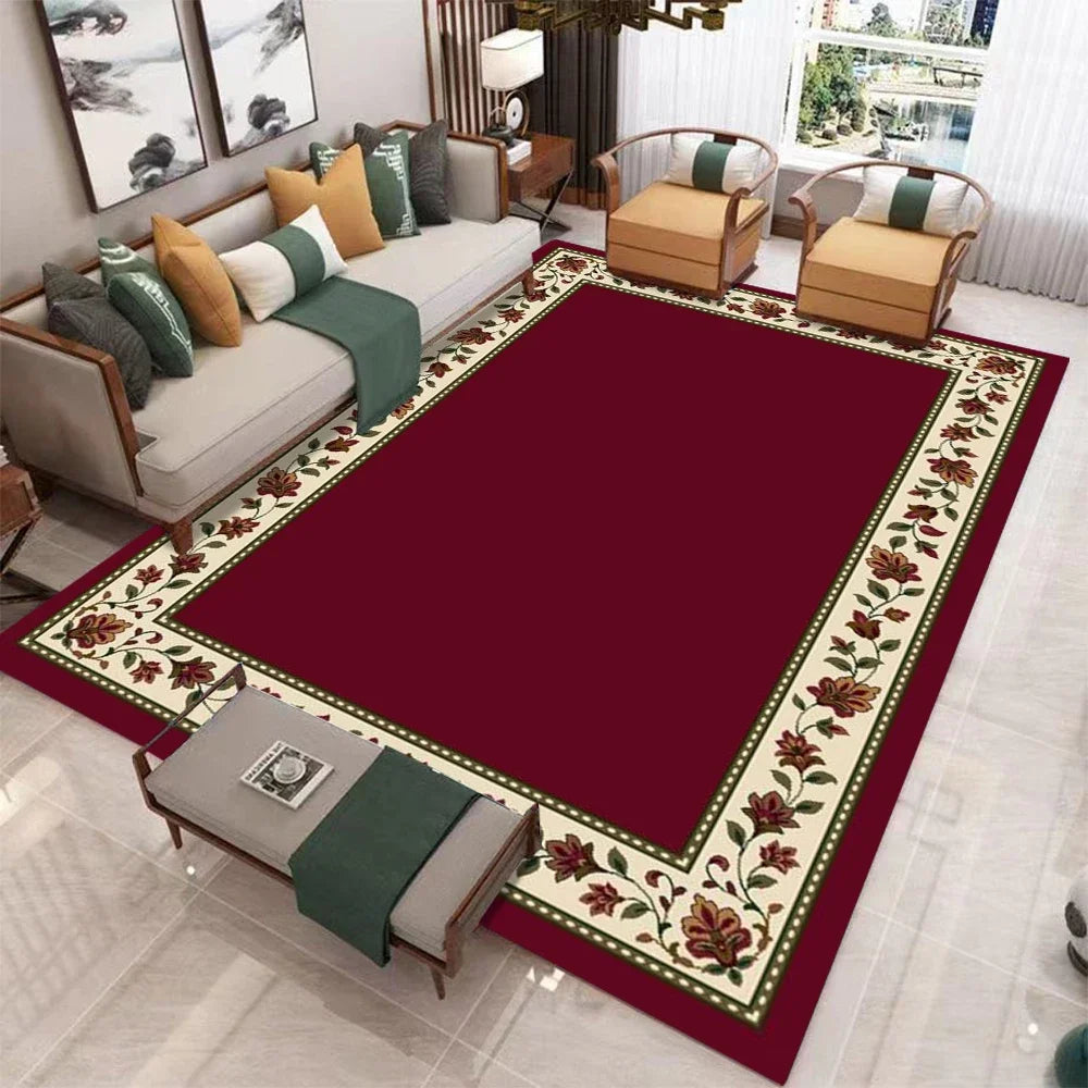 tapis rouge foncé motif floral classique doux salon chambre décoratif maison grand