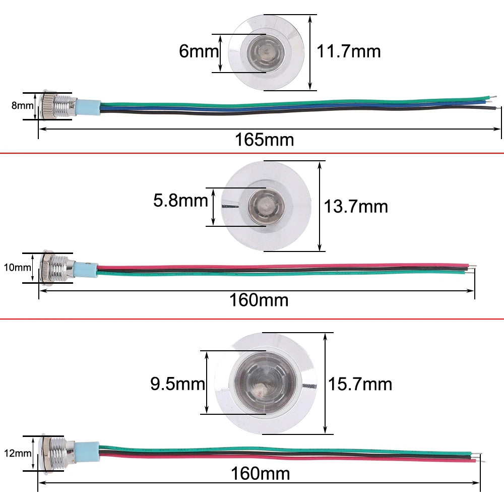 lampe led industrielle 8mm 10mm 12mm argent bleu rouge vert éclairage double ccc certifié