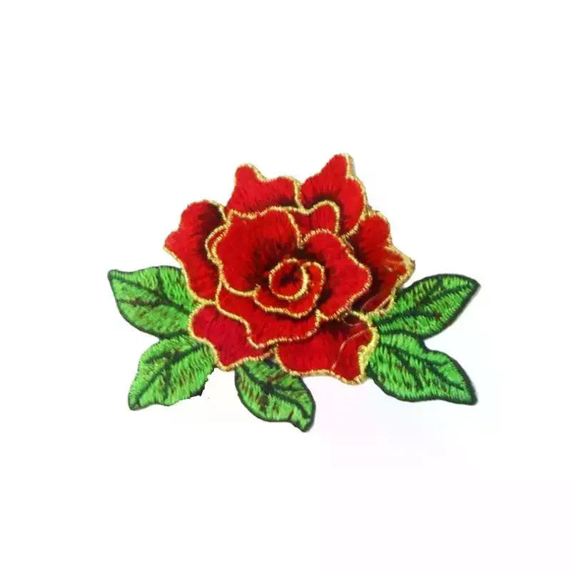 écusson décoratif brodé roses stylisées feuilles vertes couleurs variées acrylique couture diy femme adultère