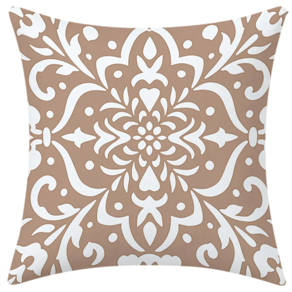 lot housses coussin décoratives motifs géométriques mandalas beige blanc moderne