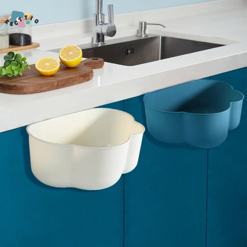 poubelle suspendue moderne forme florale blanc bleu orange déchets cuisine rangement minimaliste