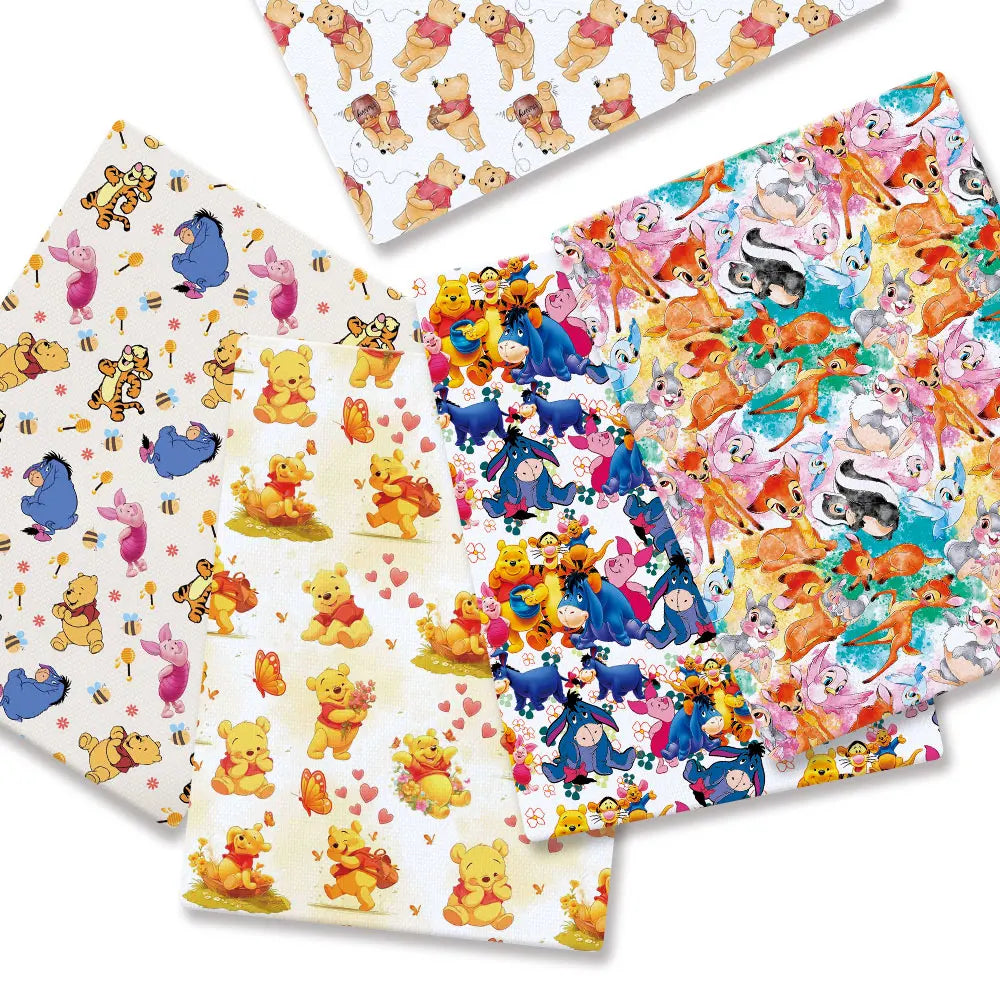 tissu imprimé dessins animés winnie ourson coton polyester 140x50cm bricolage enfants illustration colorée