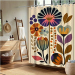 rideau douche floral vintage motifs abstraits couleurs vives polyester moderne 180x180cm anneaux métalliques