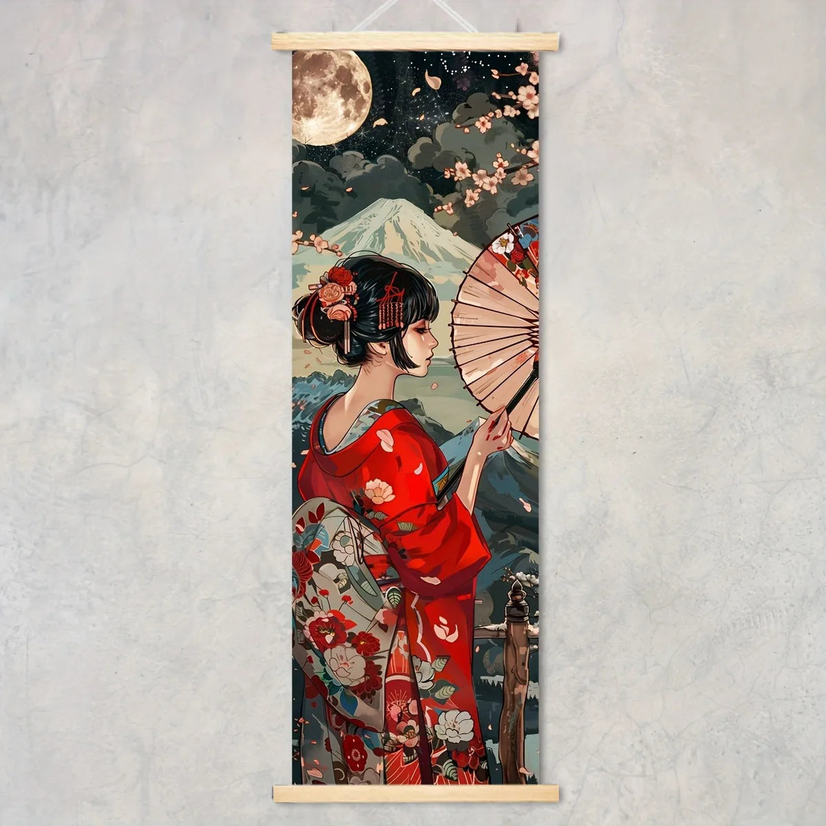 toile d'art japonaise contemporaine peinture abstraite fleurs cerisier cadre bois suspendue chambre salon